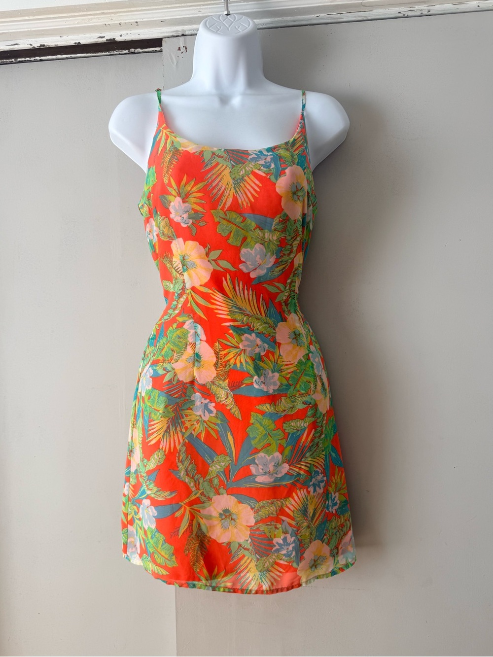 Decree Tropical Floral Slip Dress - Neon Orange & Green